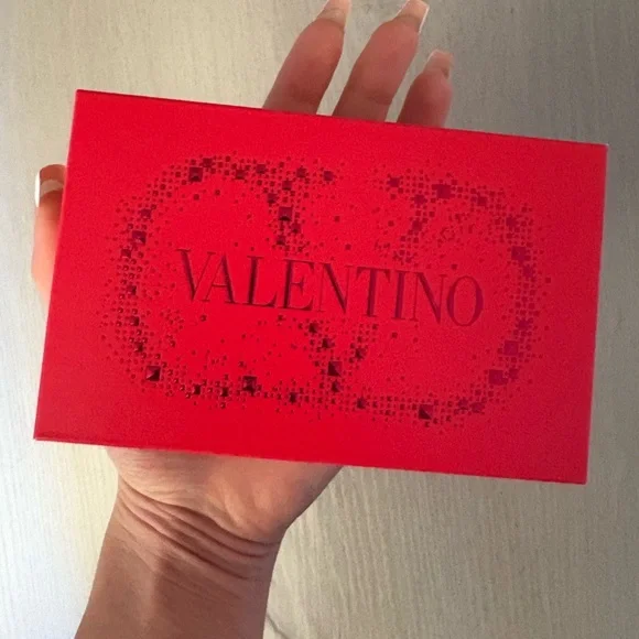 NWT Valentino Red Geometric Cosmetic Bag with two long lasting lipsticks